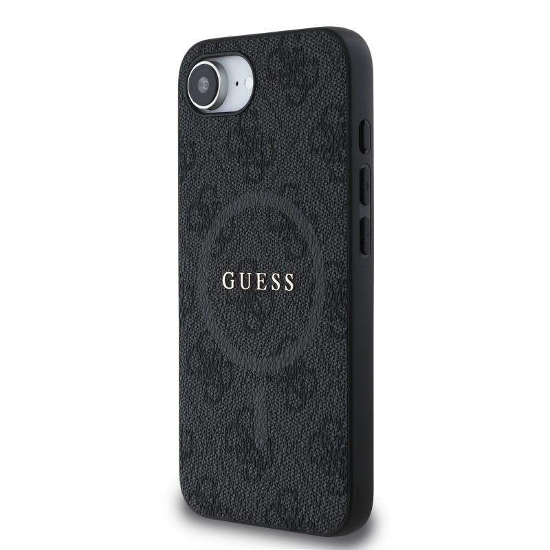 Guess PU Leather 4G Colored Ring MagSafe Zadní Kryt pro iPhone 16e Black