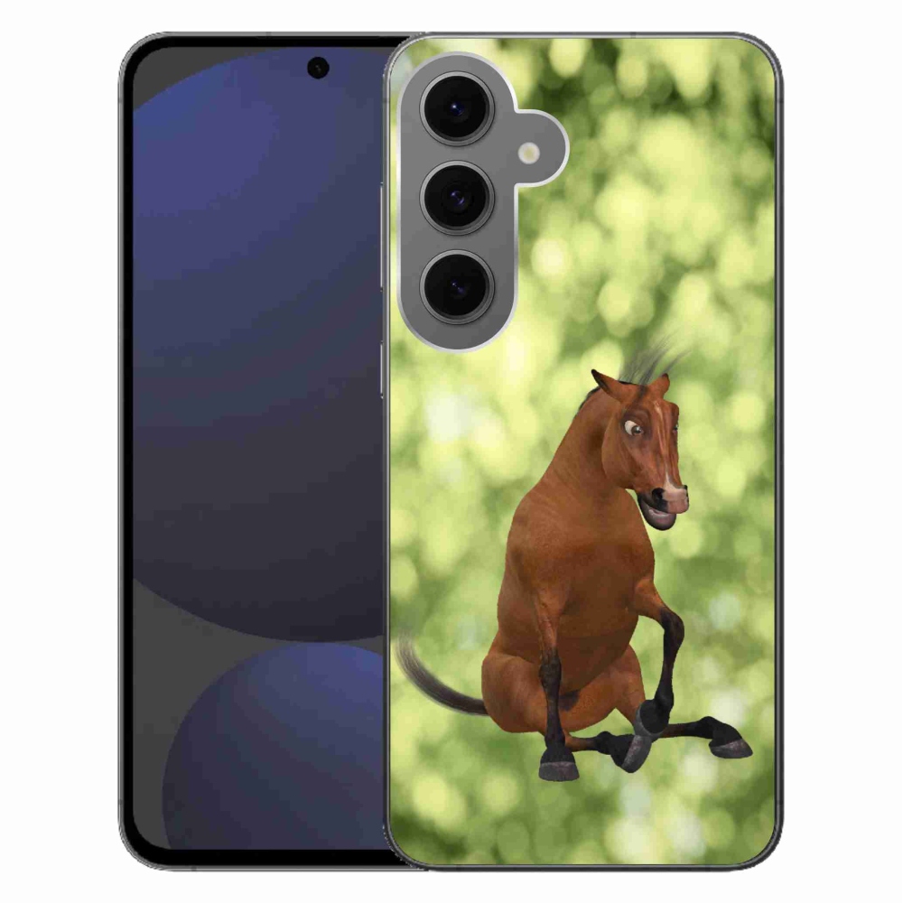 Gelový kryt mmCase na Samsung Galaxy S24 FE - hnědý kreslený kůň 1