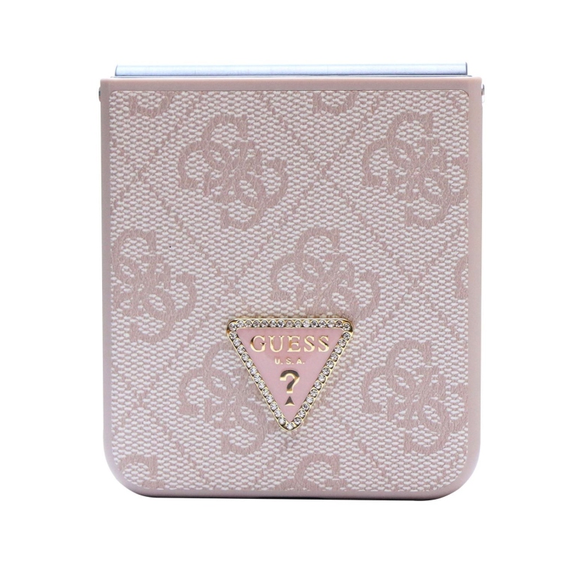 Guess 4G PU Leather Triangle Zadní Kryt pro Samsung Galaxy Z Flip 5 Pink