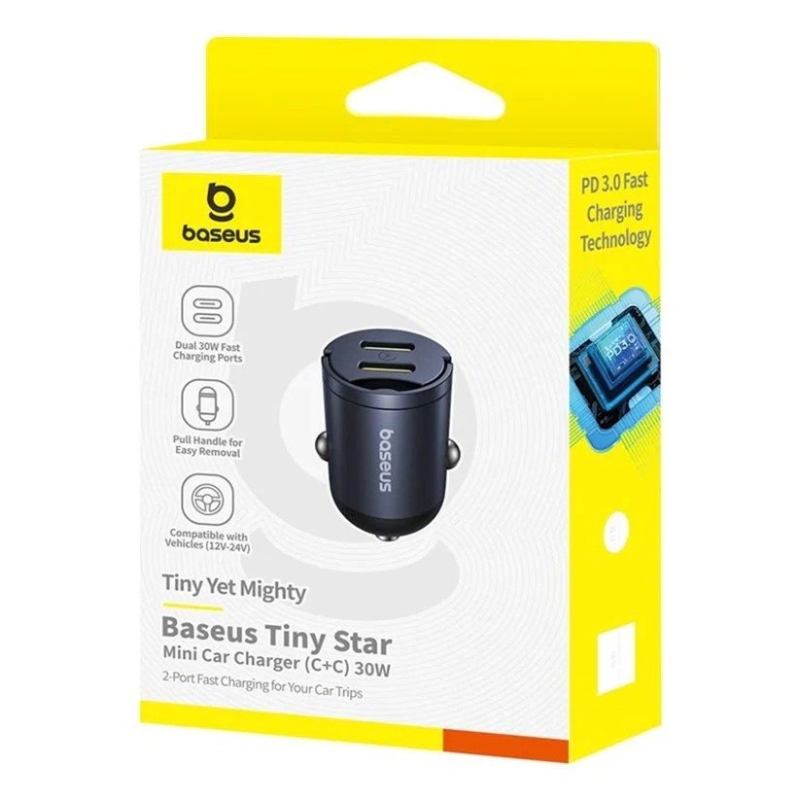 Baseus Tiny Star Mini Nabíječka do Auta USB-C/USB-C 30W Cosmic Black