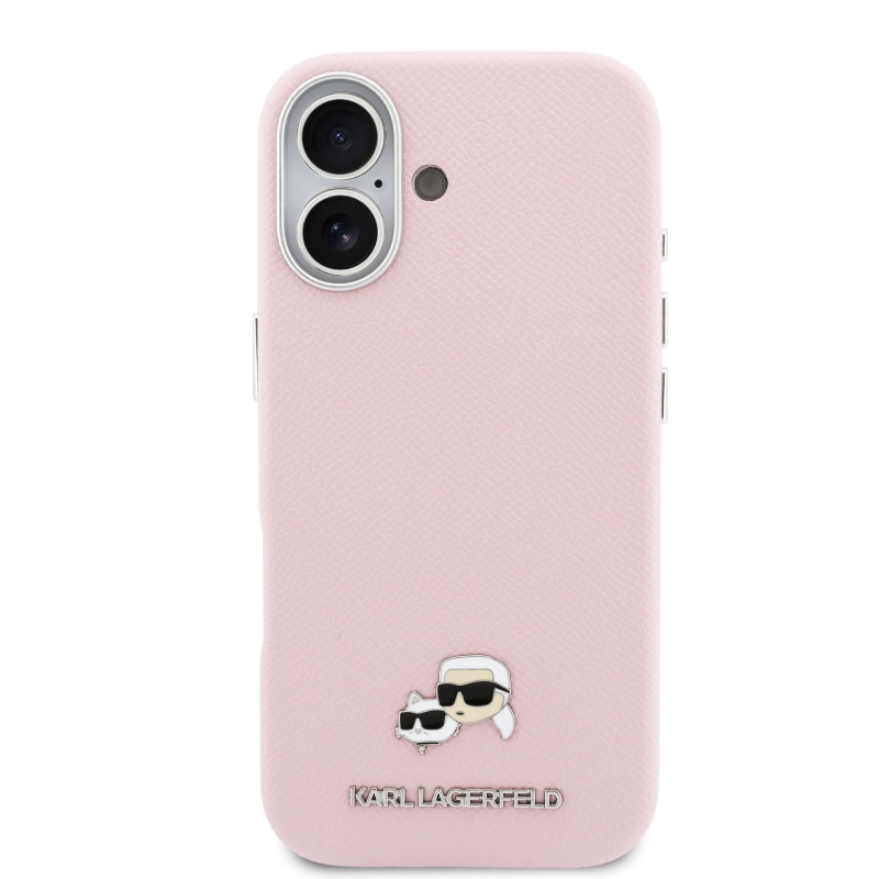 Karl Lagerfeld PU Karl and Choupette Heads Pins MagSafe Zadní Kryt pro iPhone 17 Pink