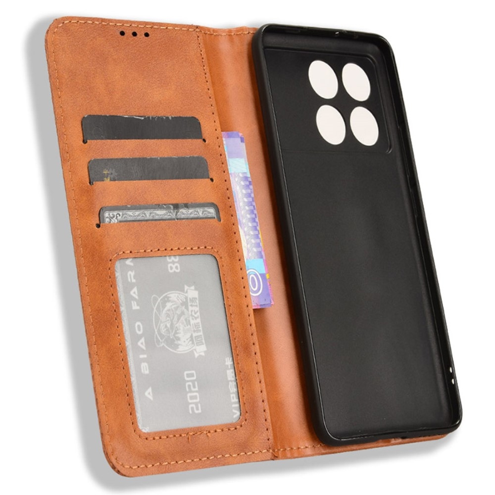Vintage knížkové pouzdro na Xiaomi Poco X6 Pro 5G - hnědé