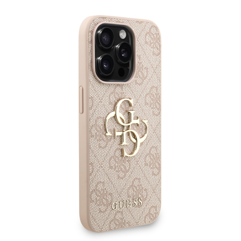 Guess PU 4G Metal Logo Strap Zadní Kryt pro iPhone 15 Pro Max Pink
