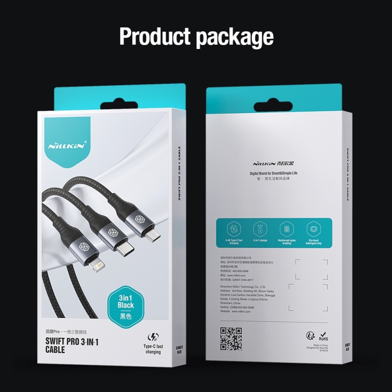 Nillkin Datový Kabel Swift Pro 3v1 1,5m Black