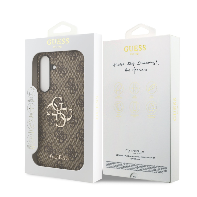 Guess PU 4G Metal Logo Zadní Kryt pro Samsung Galaxy S25 FE Brown