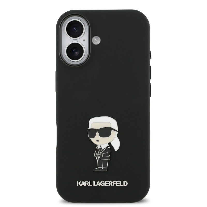 Karl Lagerfeld Liquid Silicone Metal Ikonik Zadní Kryt pro iPhone 17 Black