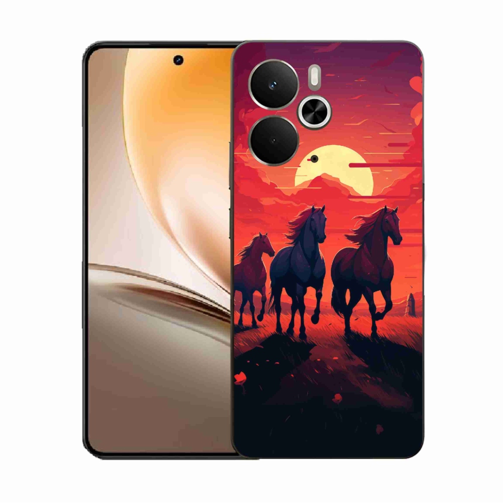 Gelový kryt mmCase na Realme 14 5G - koně a západ slunce