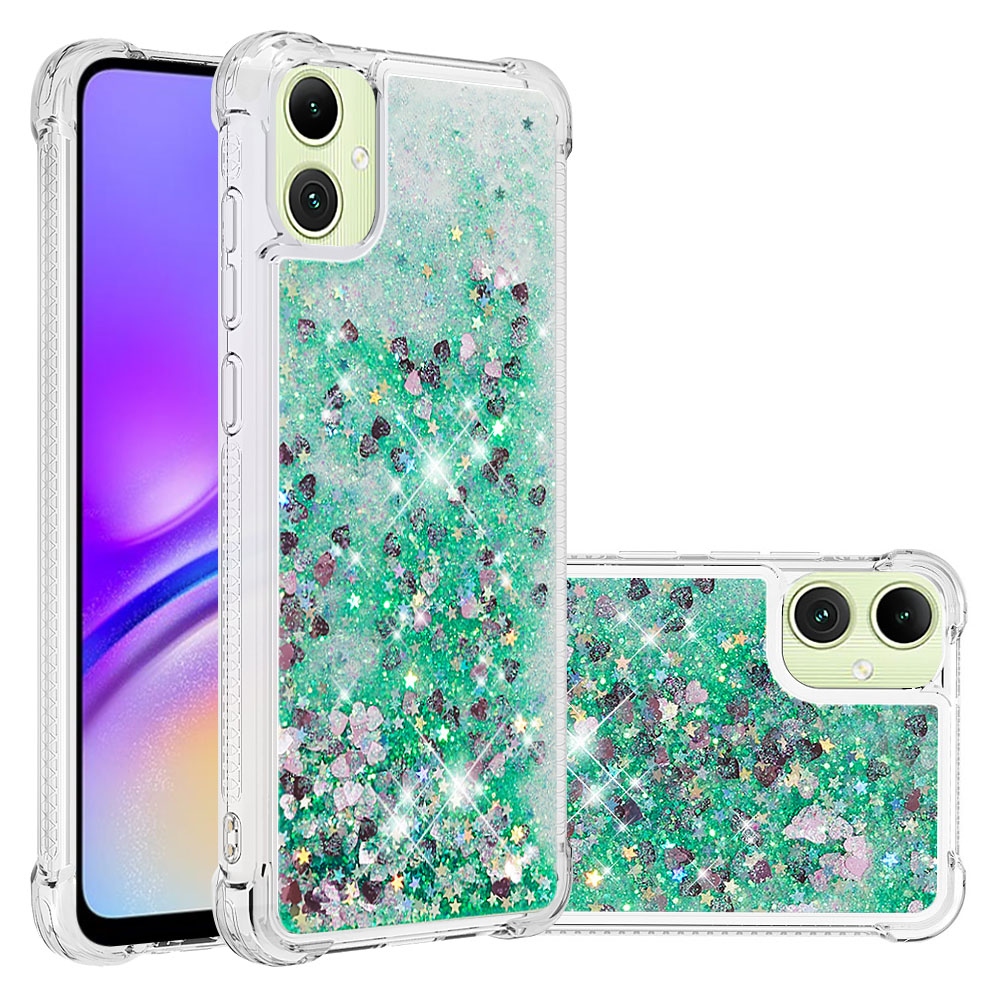 Glitter přesýpací gelový obal na Samsung Galaxy A07 4G - zelený/srdíčka
