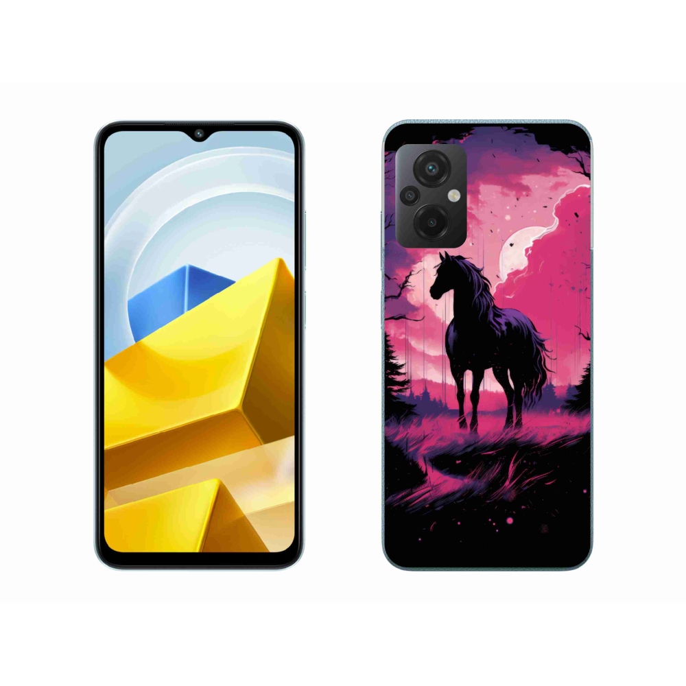 Gelový kryt mmCase na Xiaomi Poco M5 4G - černý kreslený kůň 1