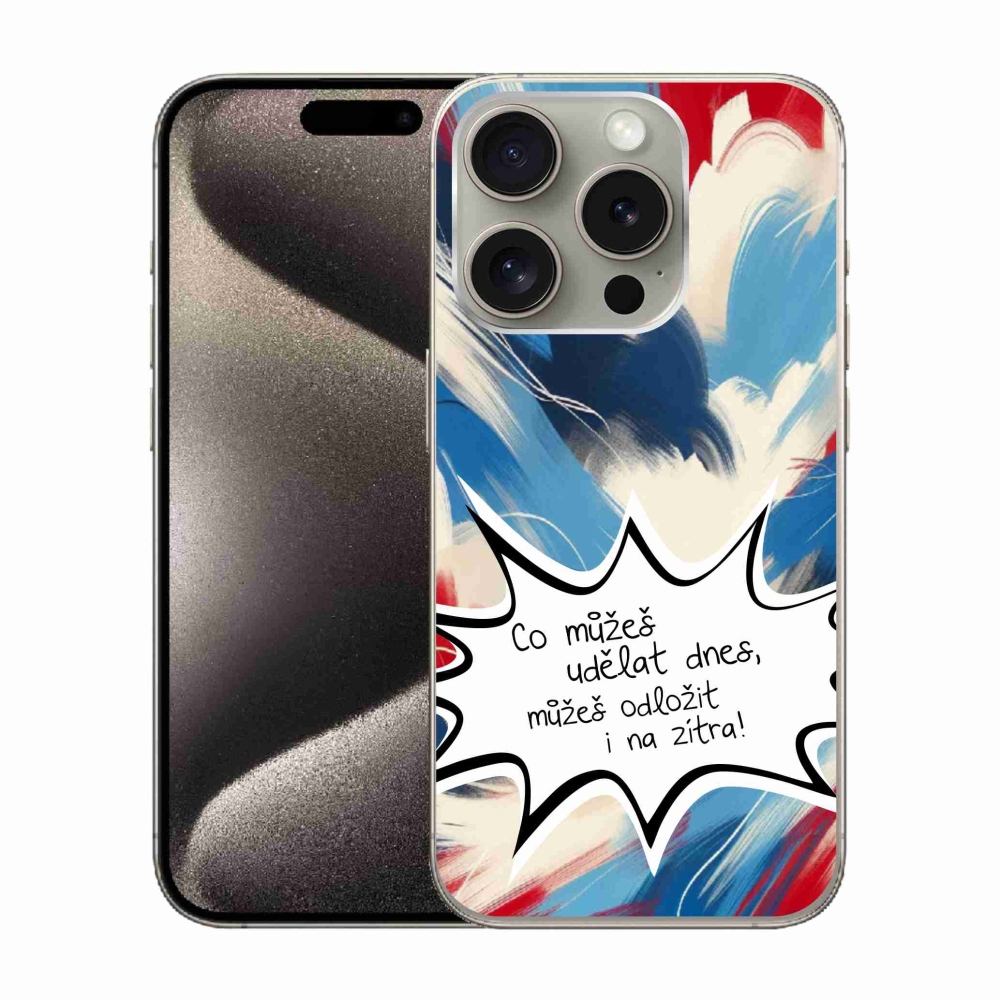 Gelový kryt mmCase na iPhone 15 Pro - vtipný text 9 bílé pozadí