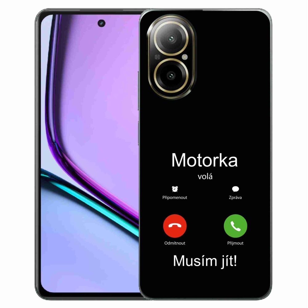 Gelový kryt mmCase na Realme C67 - motorka volá černé pozadí
