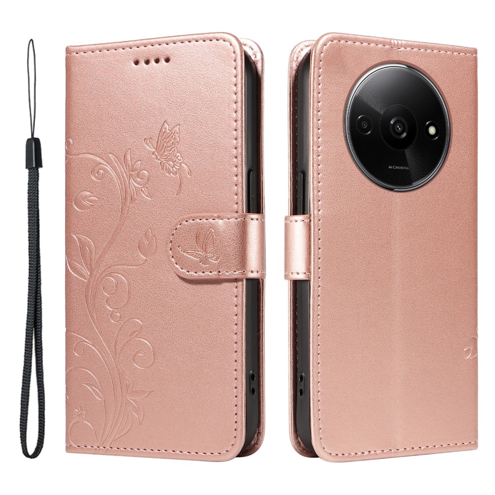 Flowers knížkové pouzdro na Xiaomi Redmi A3 - růžovozlaté