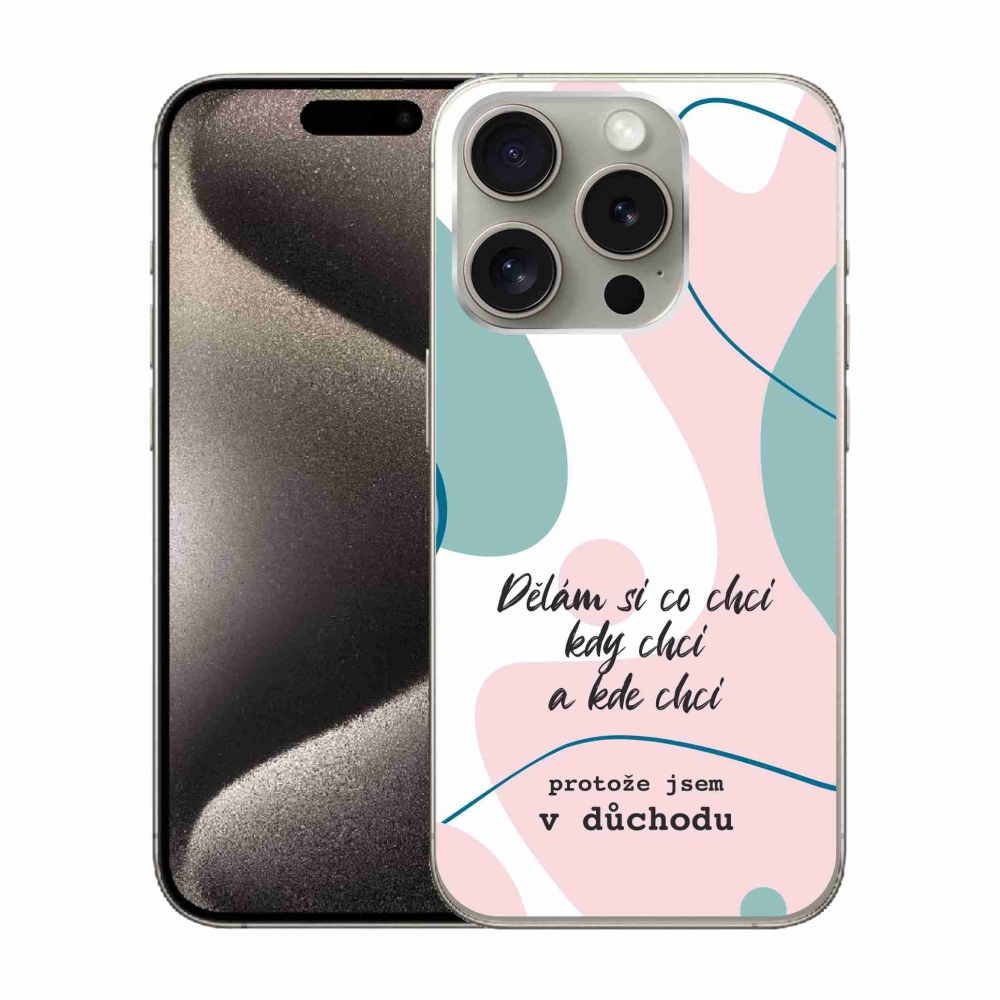 Gelový kryt mmCase na iPhone 15 Pro - vtipný text 10 bílé pozadí