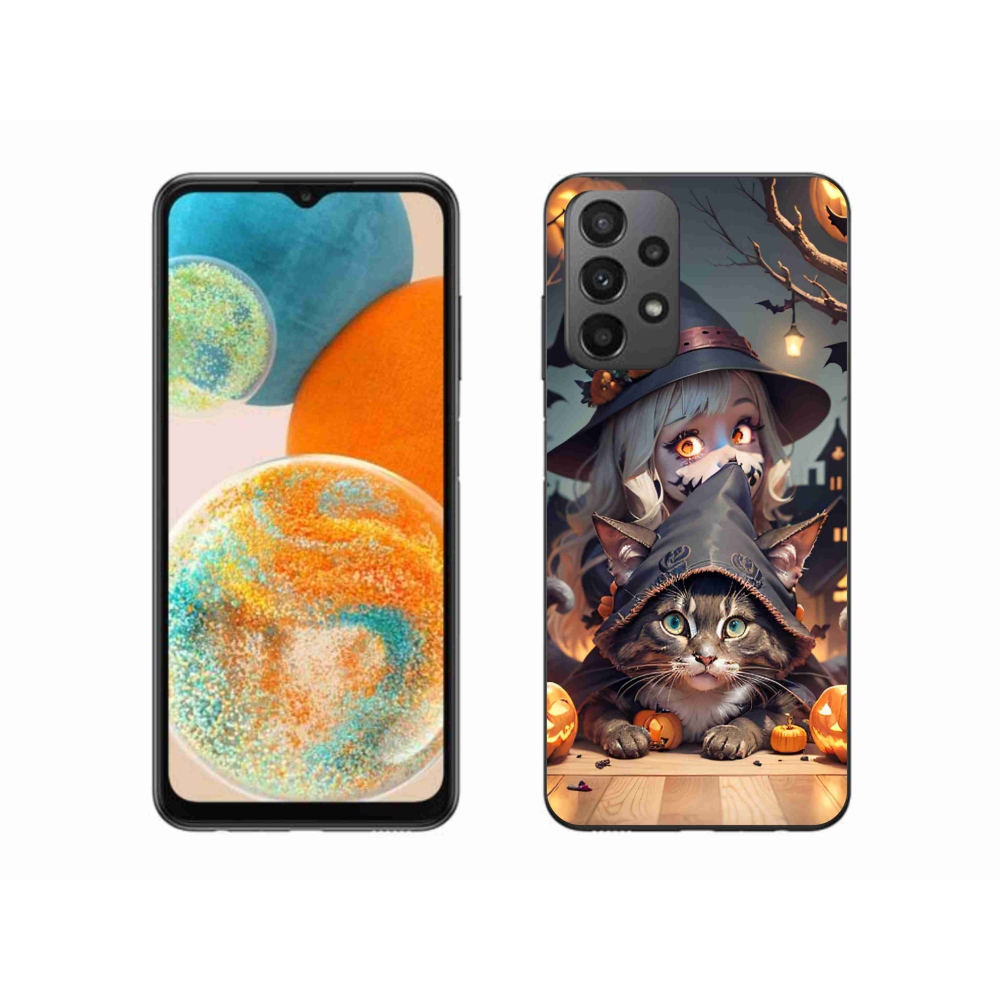Gelový kryt mmCase na Samsung Galaxy A23 4G/5G - čarodějnice s kočkou