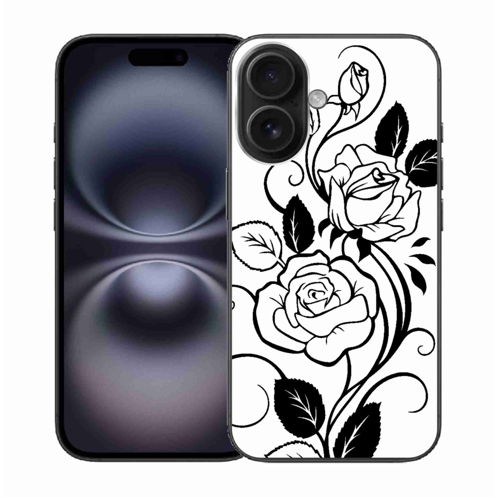 Gelový kryt mmCase na iPhone 16 - černobílá růže