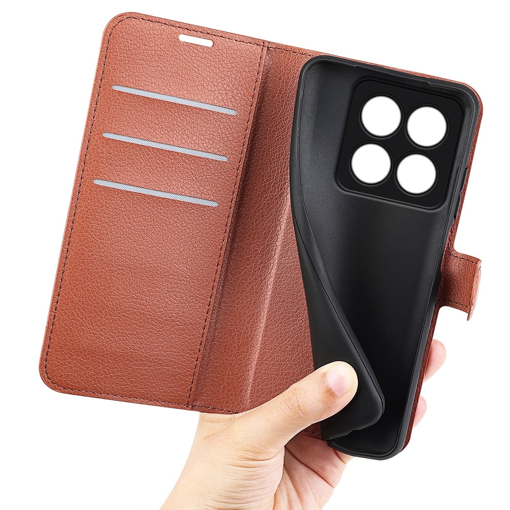 Litchi knížkové pouzdro na Xiaomi 14 Pro - hnědé