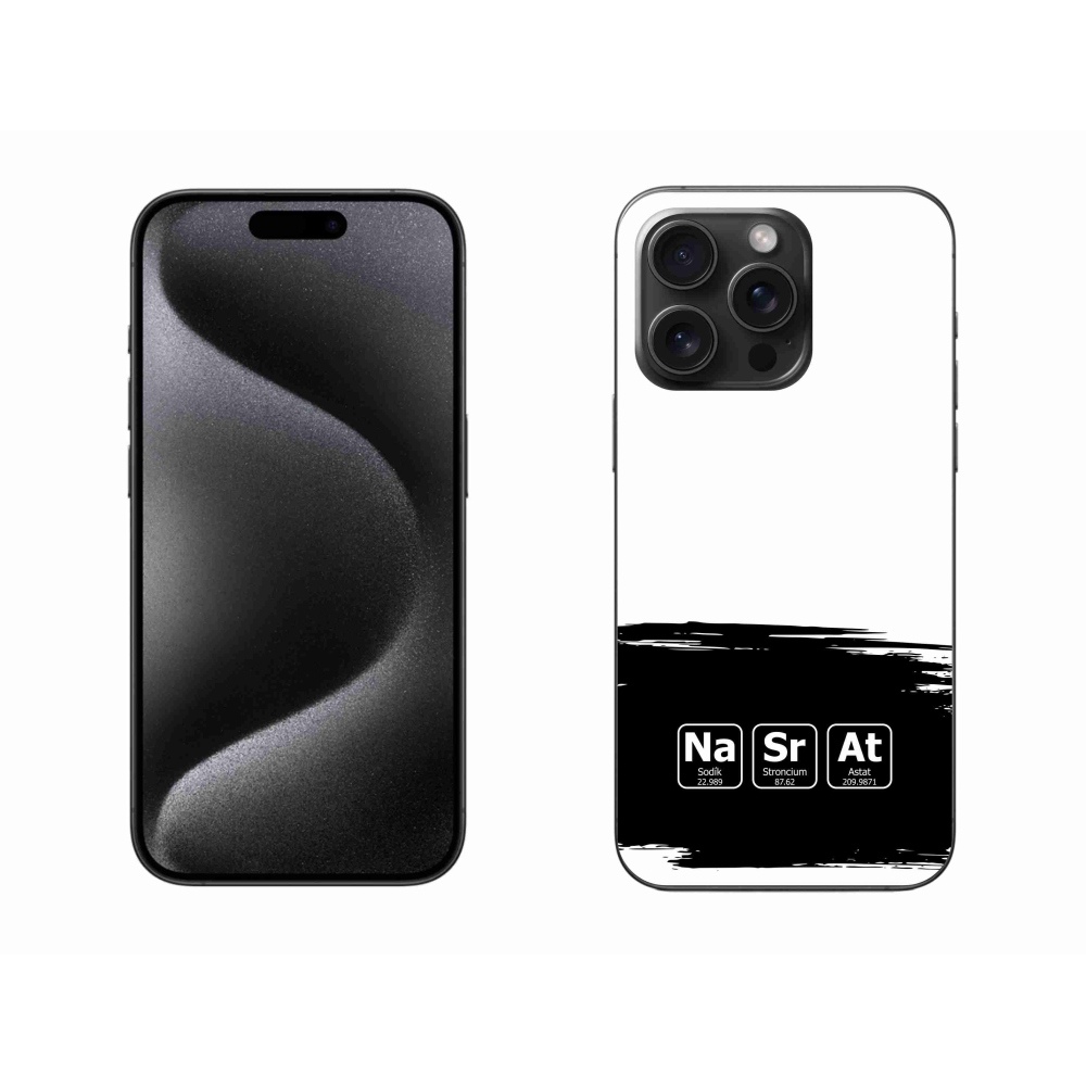 Gelový kryt mmCase na iPhone 15 Pro Max - chemické prvky černobílé pozadí