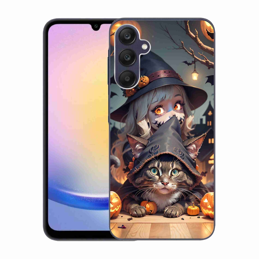 Gelový kryt mmCase na Samsung Galaxy A25 5G - čarodějnice s kočkou