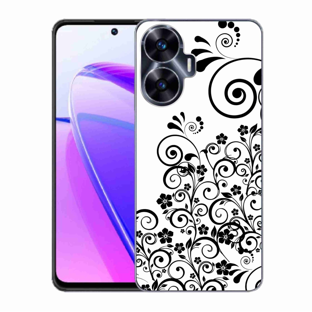 Gelový kryt mmCase na Realme C55 - černobílé květinové vzory