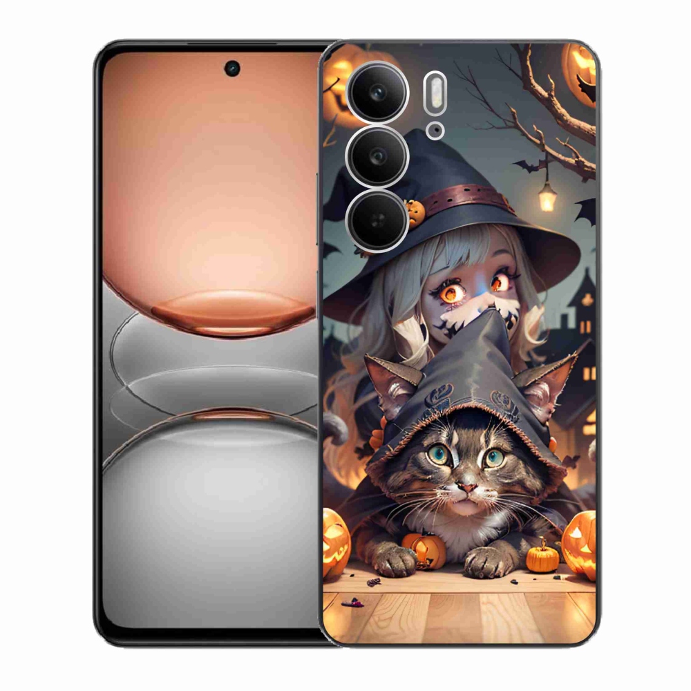 Gelový kryt mmCase na Realme C75 - čarodějnice s kočkou