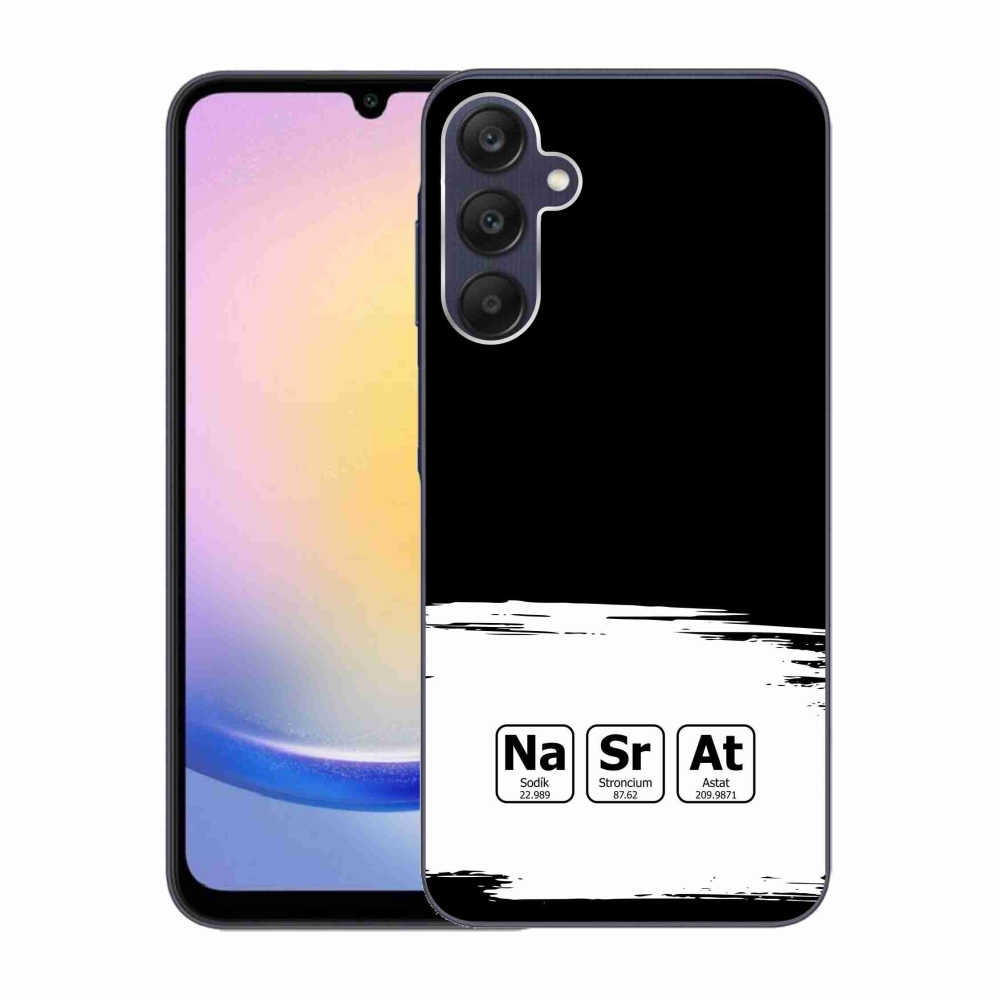 Gelový kryt mmCase na Samsung Galaxy A25 5G - chemické prvky bíločerné pozadí