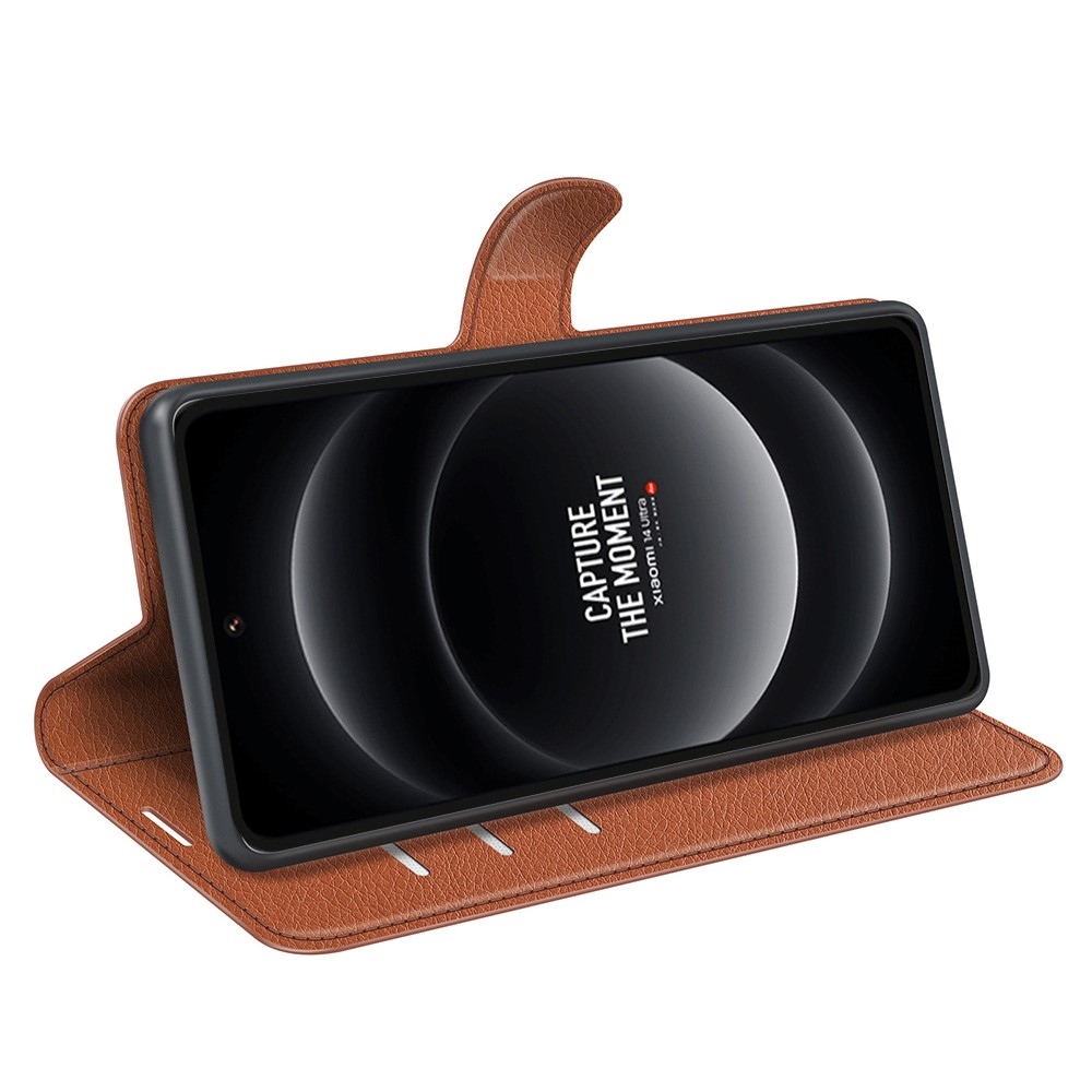 Litchi knížkové pouzdro na Xiaomi 14 Ultra - hnědé