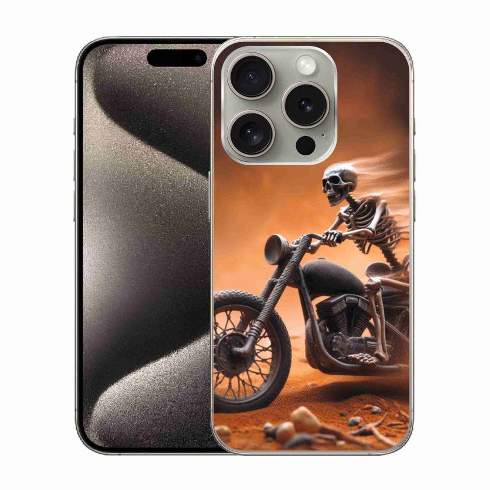 Gelový kryt mmCase na iPhone 15 Pro - kostra na motorce