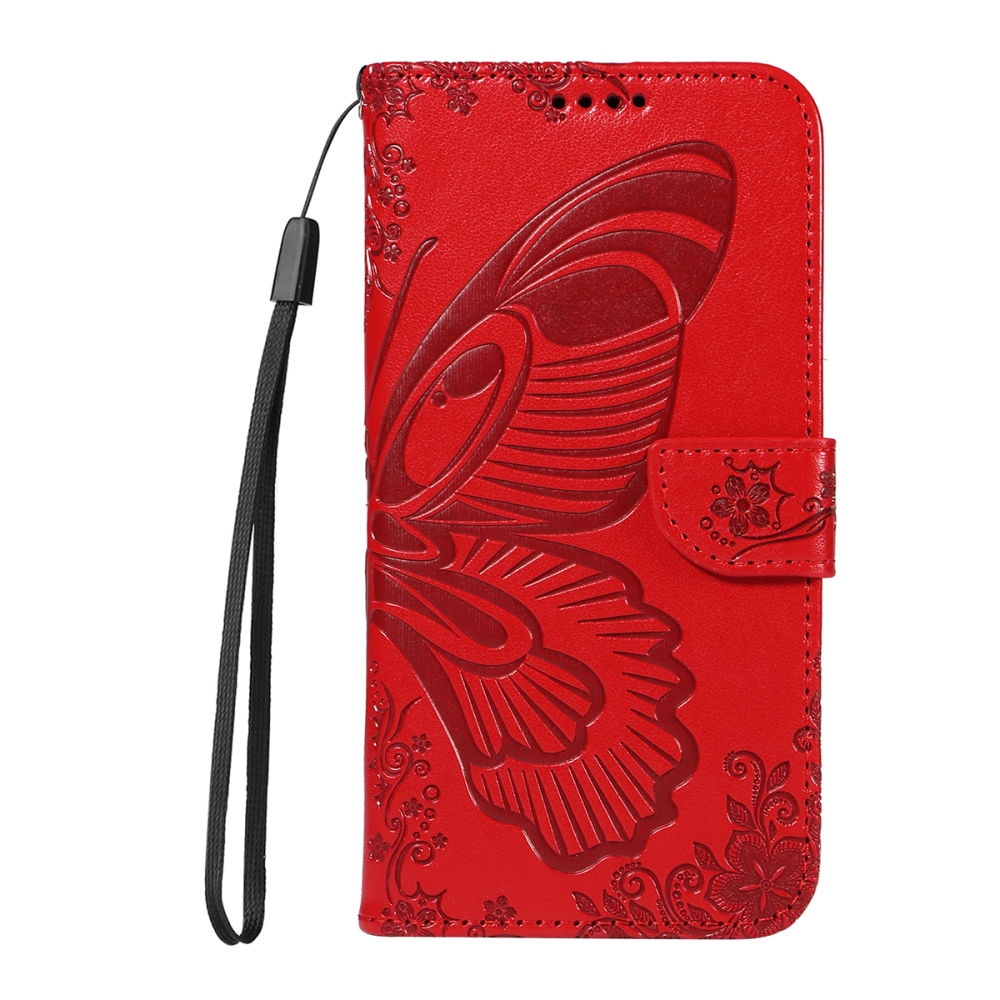 Floral Butterfly knížkové pouzdro na iPhone 17 - červené