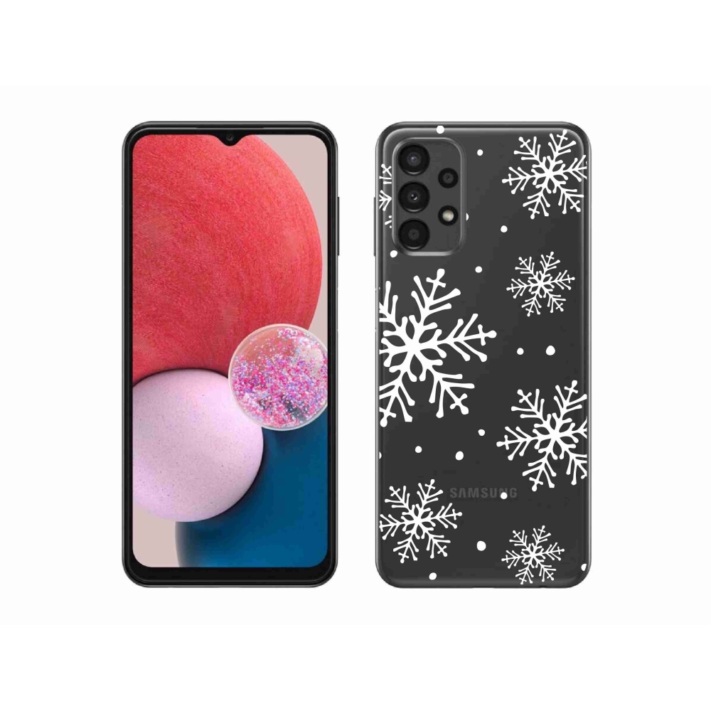 Gelový kryt mmCase na Samsung Galaxy A13 4G - bílé vločky na průhledném pozadí