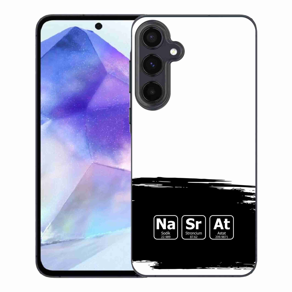 Gelový kryt mmCase na Samsung Galaxy A55 5G - chemické prvky černobílé pozadí