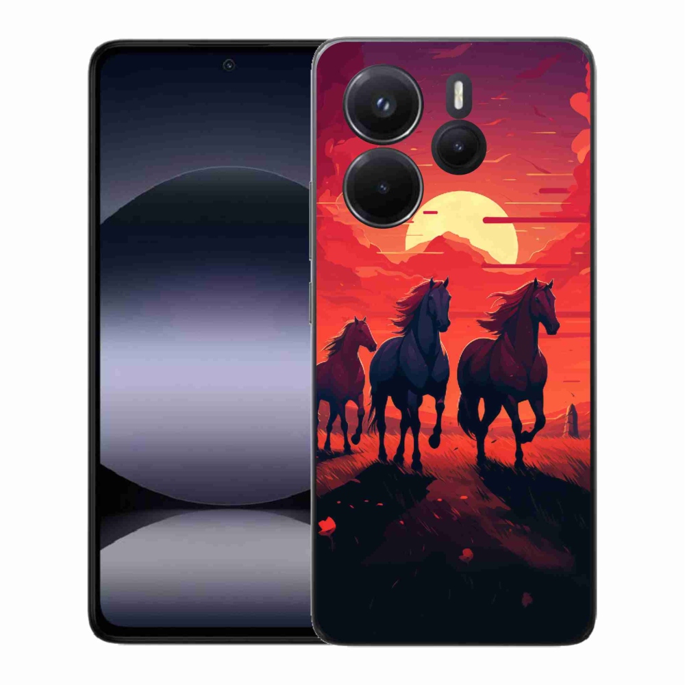 Gelový kryt mmCase na Xiaomi Redmi Note 14 - koně a západ slunce