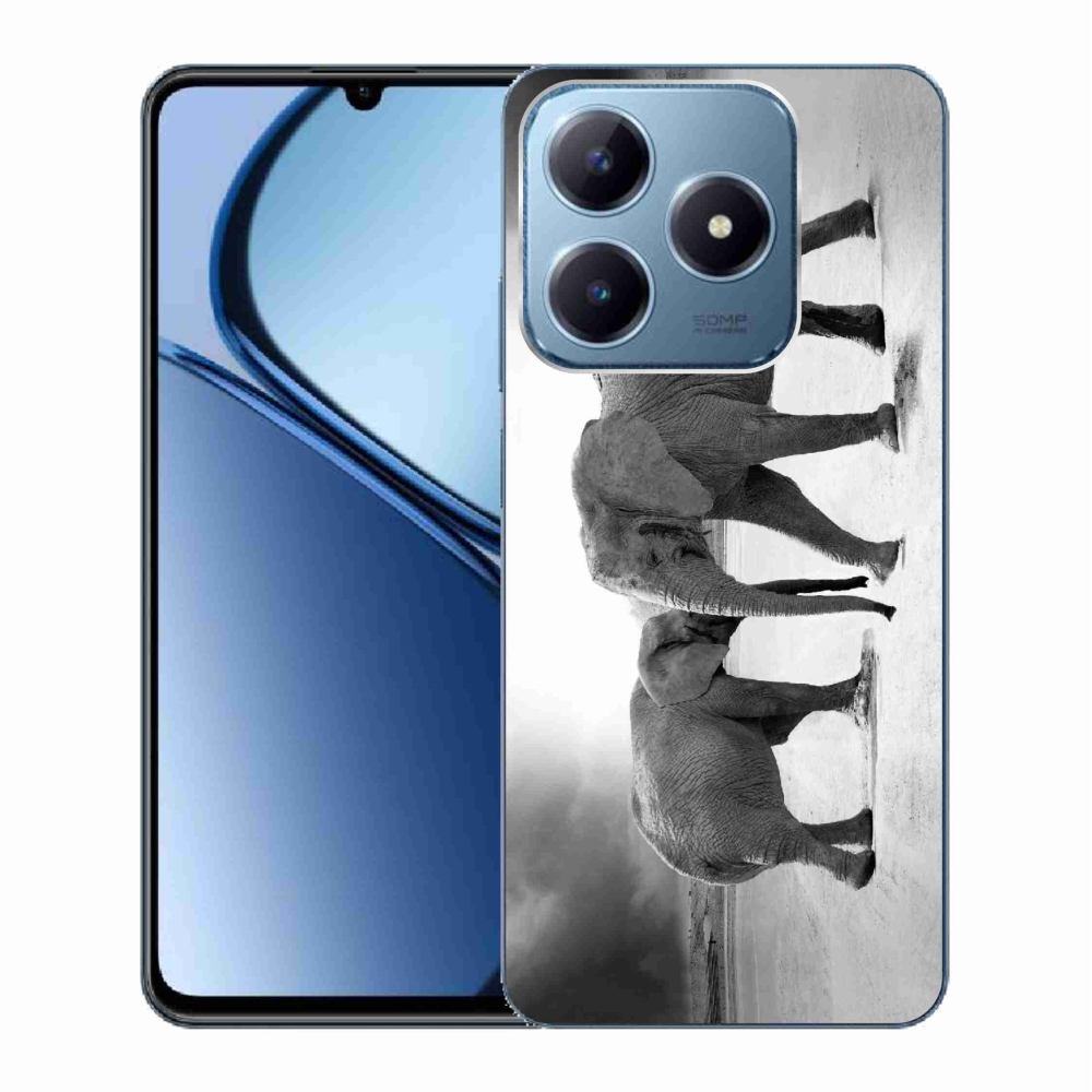 Gelový kryt mmCase na Realme C63 - černobílí sloni