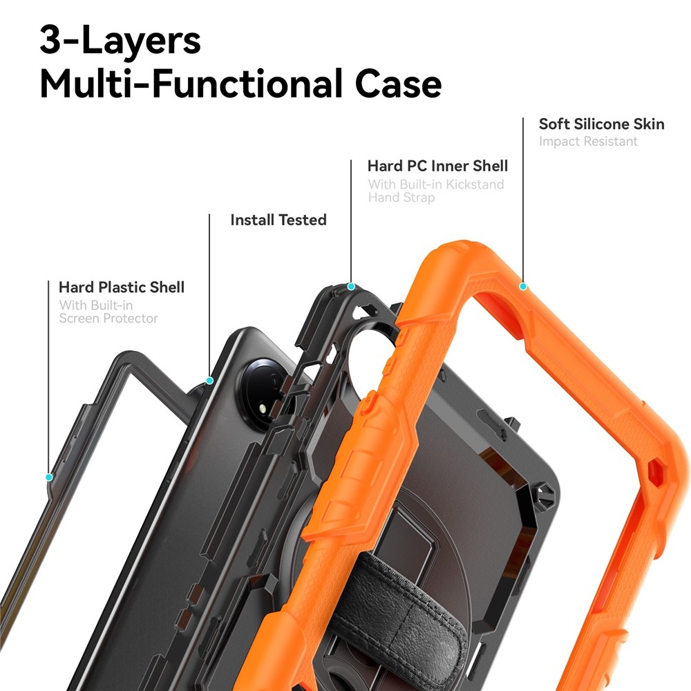 Strap odolný kryt s držákem na ruku a ramenním popruhem na Xiaomi Redmi Pad SE 8.7 - oranžový