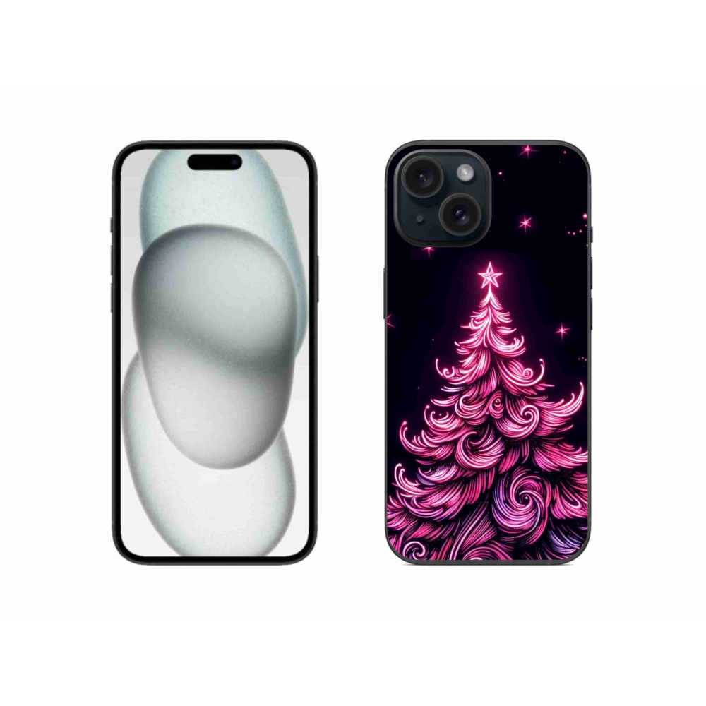 Gelový kryt mmCase na iPhone 15 - neonový vánoční stromek 2