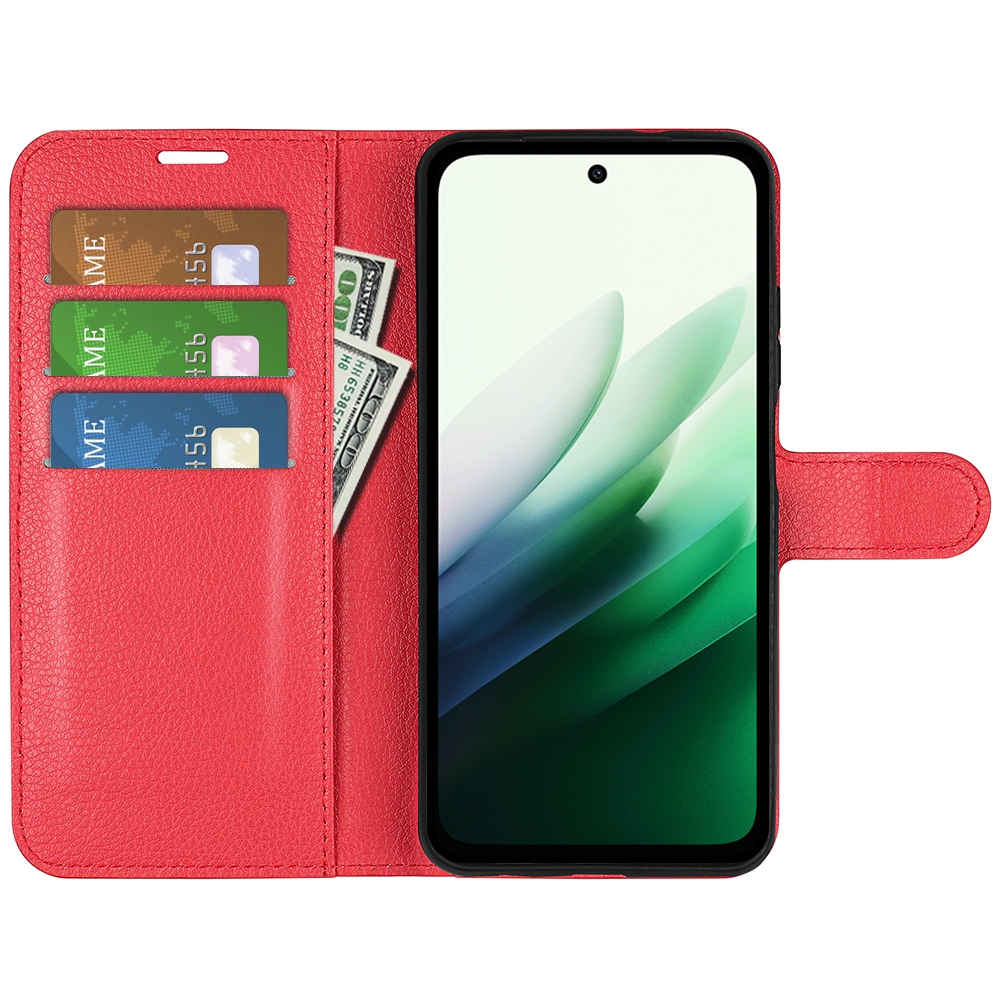 Litchi knížkové pouzdro na Xiaomi Redmi 15 4G/5G (171mm) - červené