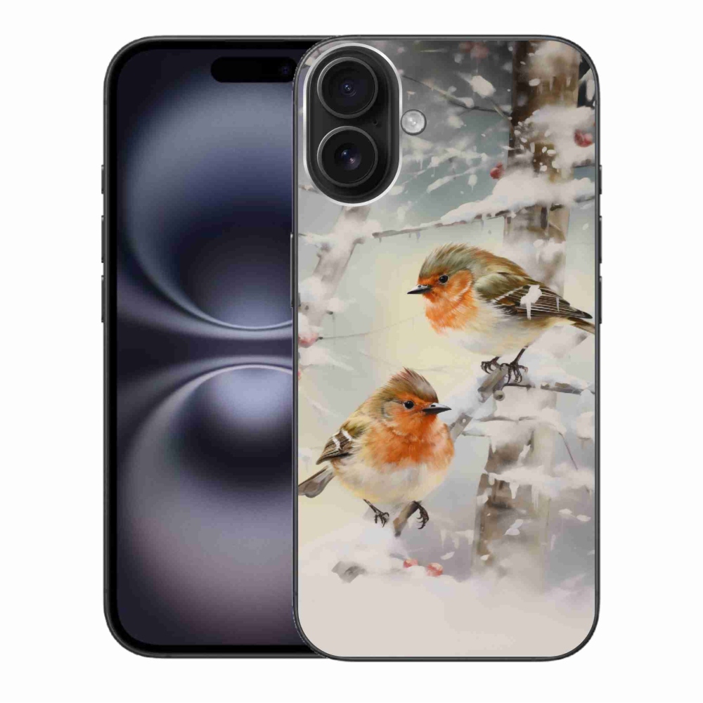 Gelový kryt mmCase na iPhone 16 Plus - ptáčci v zimě