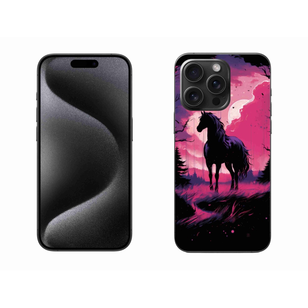 Gelový kryt mmCase na iPhone 15 Pro Max - černý kreslený kůň 1