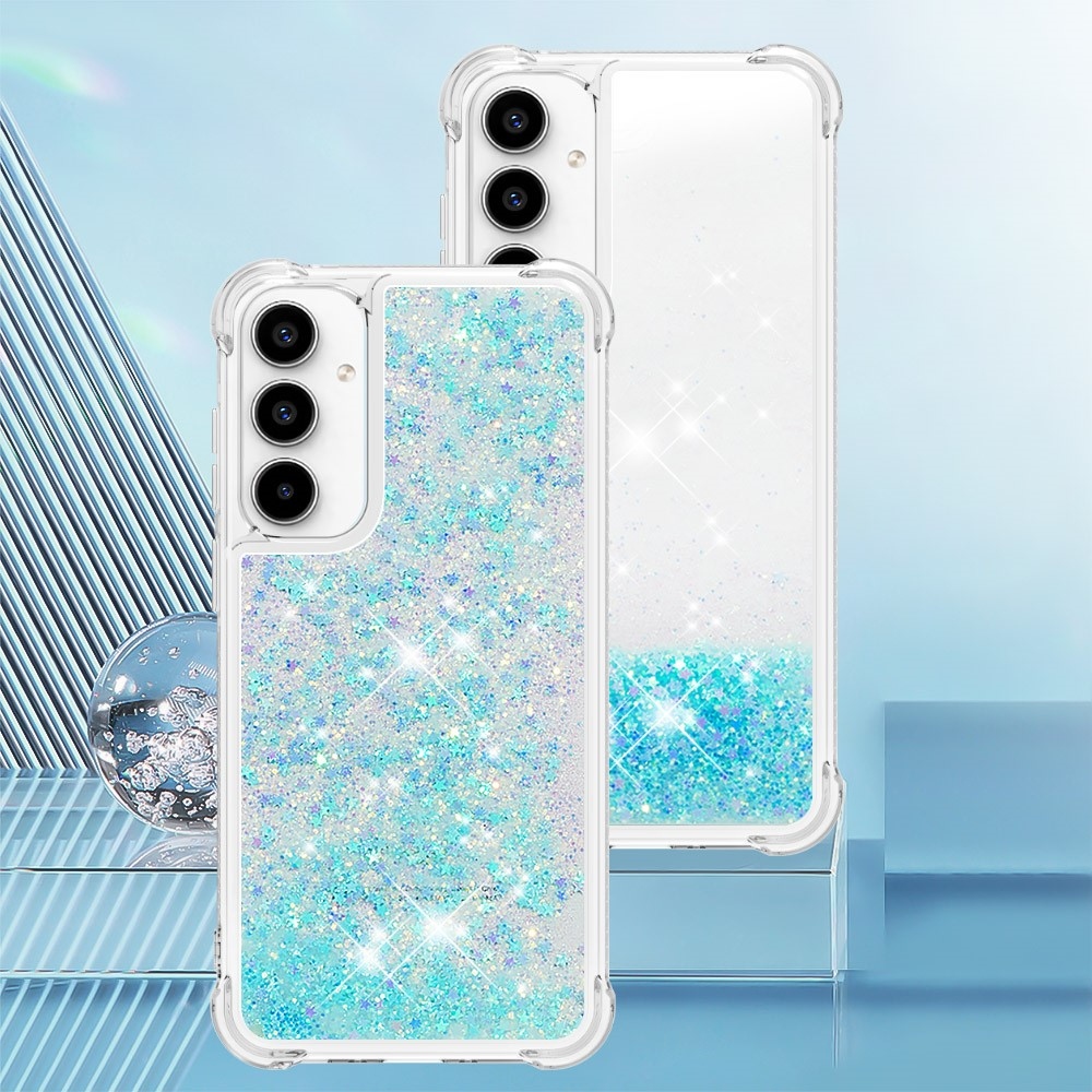 Glitter přesýpací gelový obal na mobil Samsung Galaxy A36 5G - modrý/hvězdičky