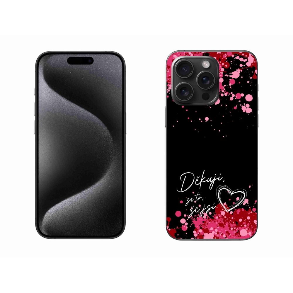 Gelový kryt mmCase na iPhone 15 Pro Max - zamilovaný text 2 černé pozadí