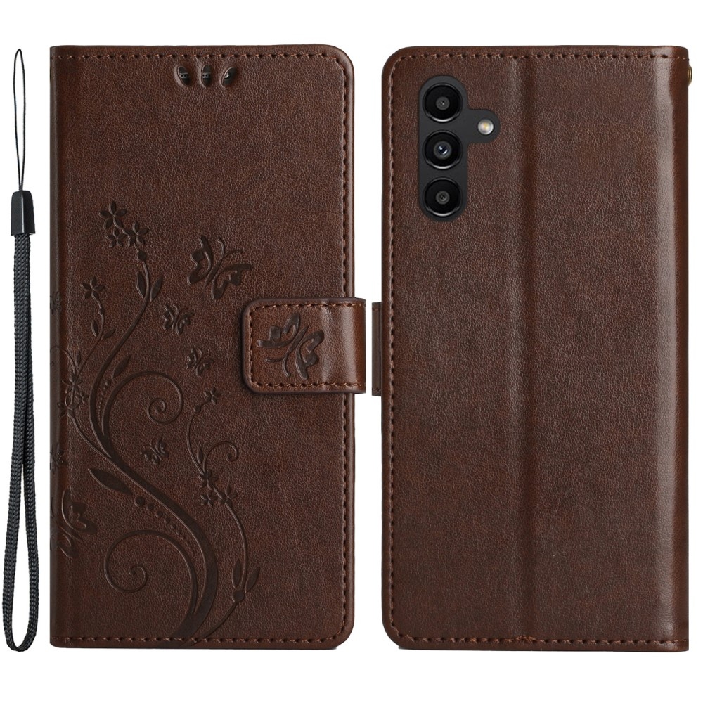Flowers knížkové pouzdro na Samsung Galaxy A05s - hnědé