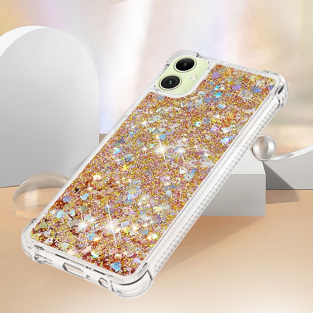 Glitter přesýpací gelový obal na Samsung Galaxy A06 4G - zlatý/srdíčka