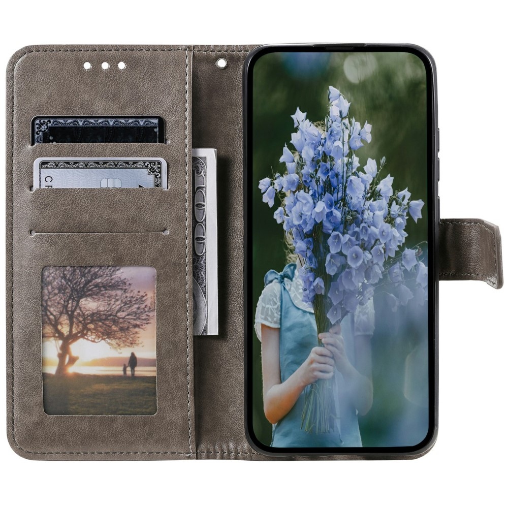 Mandala knížkové pouzdro na Xiaomi Redmi Note 14 5G - šedé