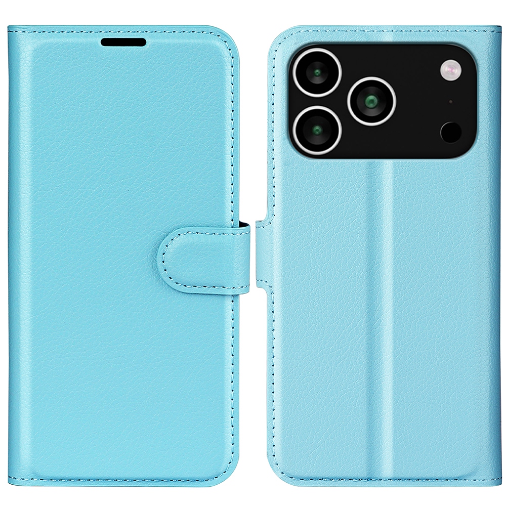 Litchi knížkové pouzdro na iPhone 17 Pro - modrý