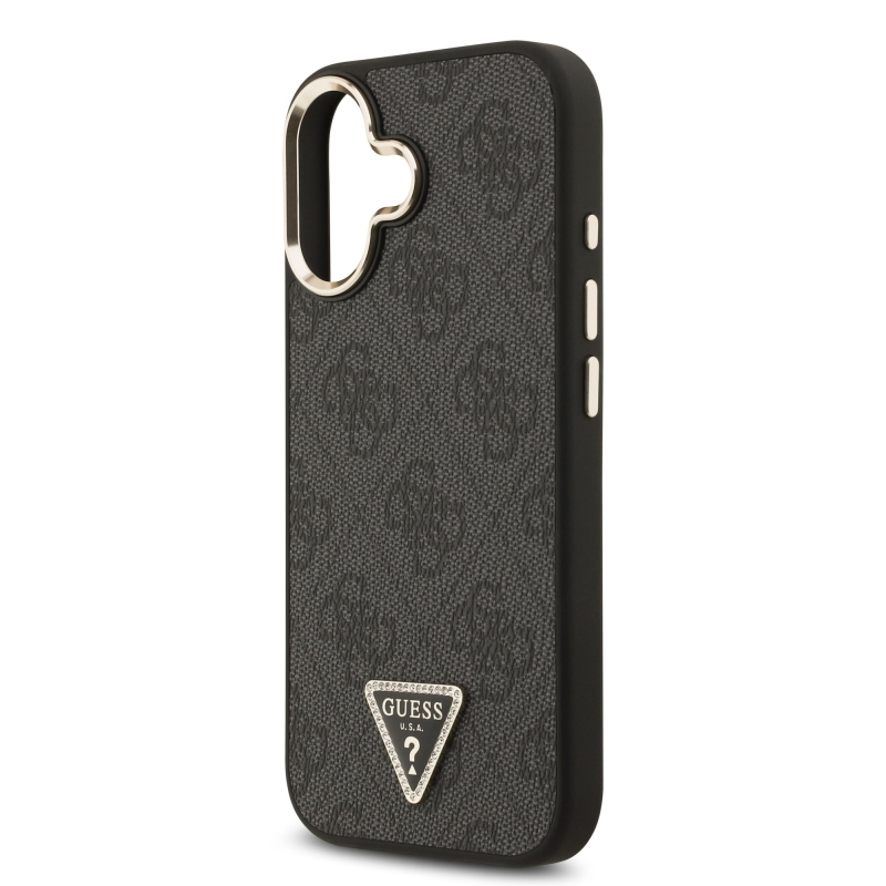 Guess PU Leather 4G Triangle Logo Gold Frame MagSafe Zadní Kryt pro iPhone 17 Black
