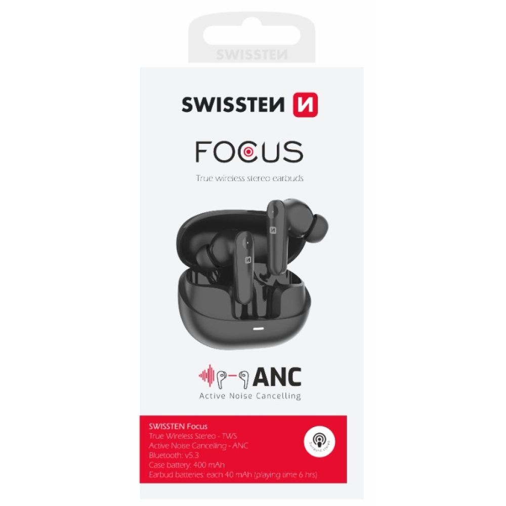 Swissten bluetooth sluchátka ANC Focus - černé