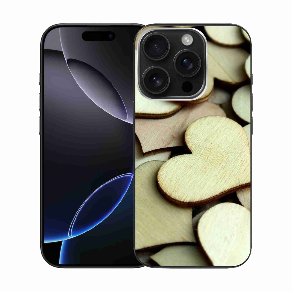 Gelový kryt mmCase na iPhone 16 Pro - dřevěná srdíčka