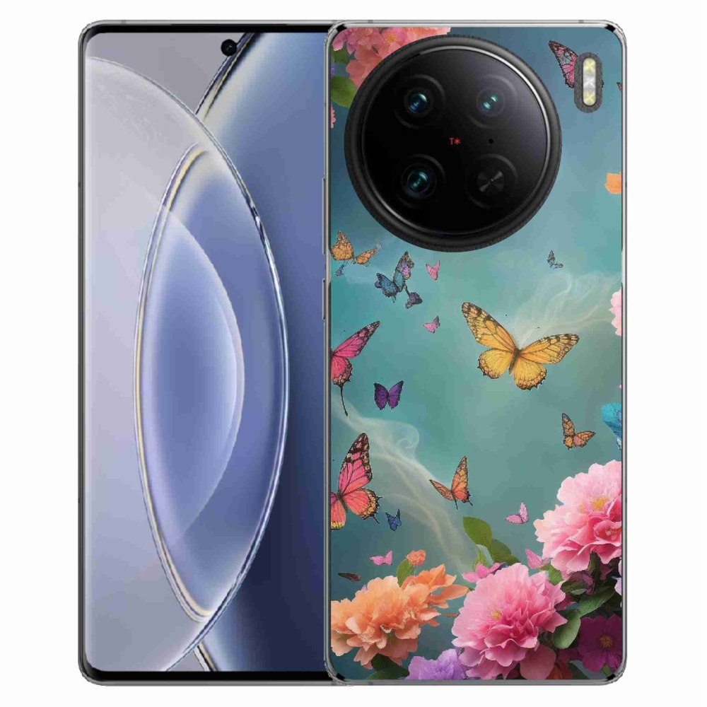 Gelový kryt mmCase na Vivo X90 Pro - barevné květy a motýli