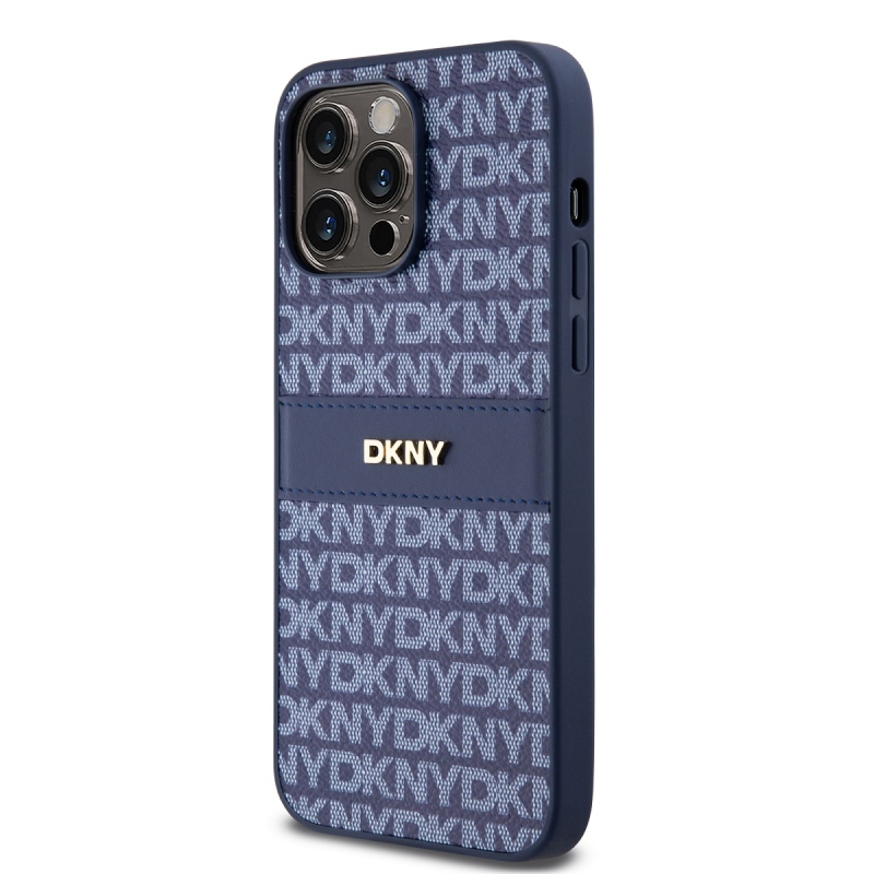 DKNY PU Leather Repeat Pattern Tonal Stripe Zadní Kryt pro iPhone 14 Pro Blue