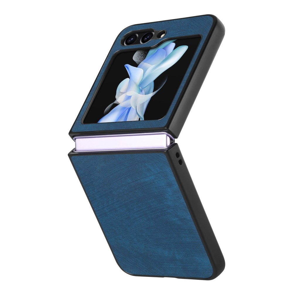 Vintage plastový kryt s umělou kůží na Samsung Galaxy Z Flip6 5G - modrý