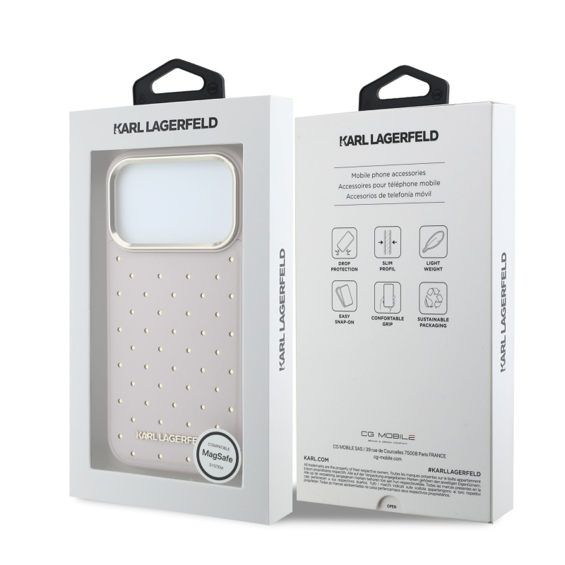 Karl Lagerfeld PU Perforated Gold Dots MagSafe Zadní Kryt pro iPhone 17 Pro Pink